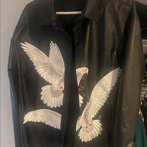 Boohoo Mens Black Dress Shirt with White Embroidery